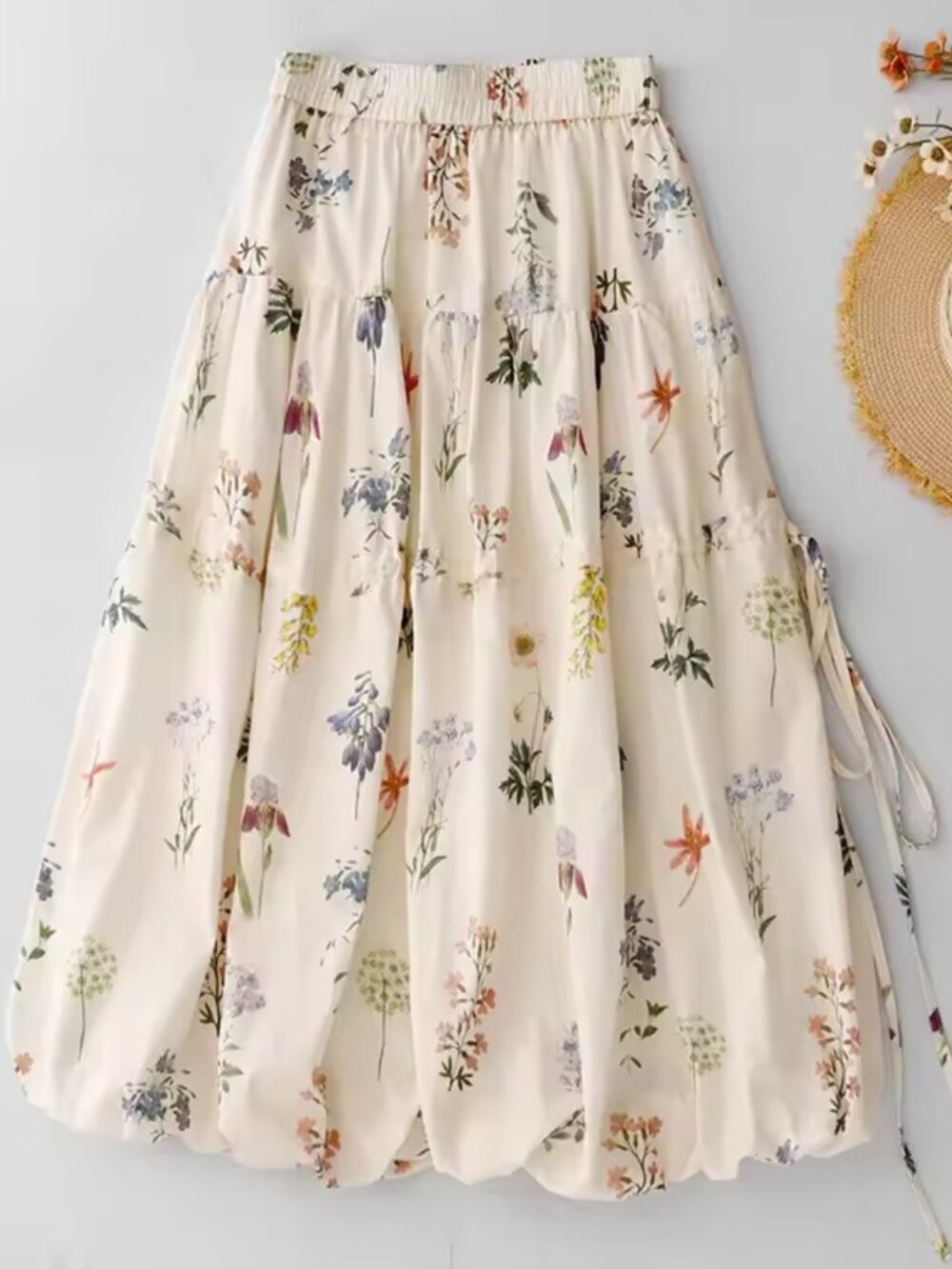 Cream floral midi bubble skirt